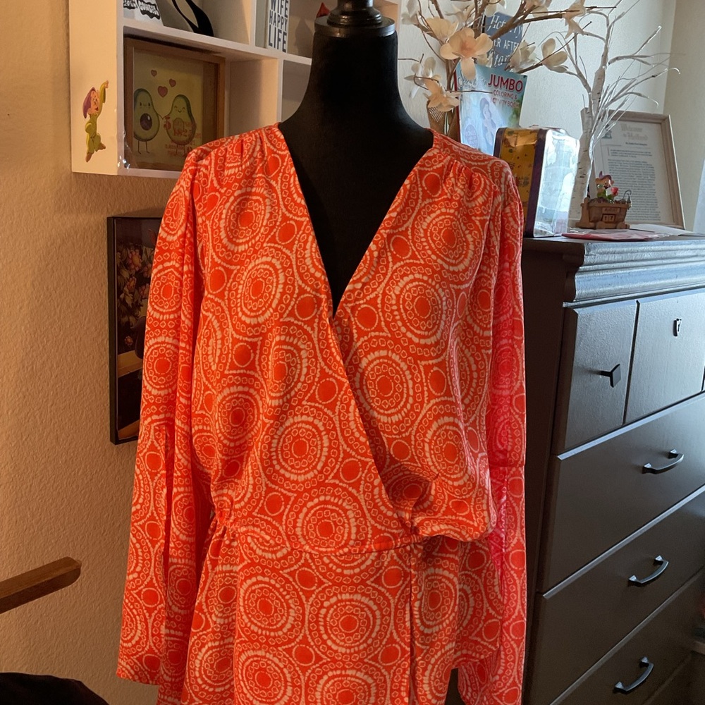Michael Kors Orange Circle Pattern Blouse